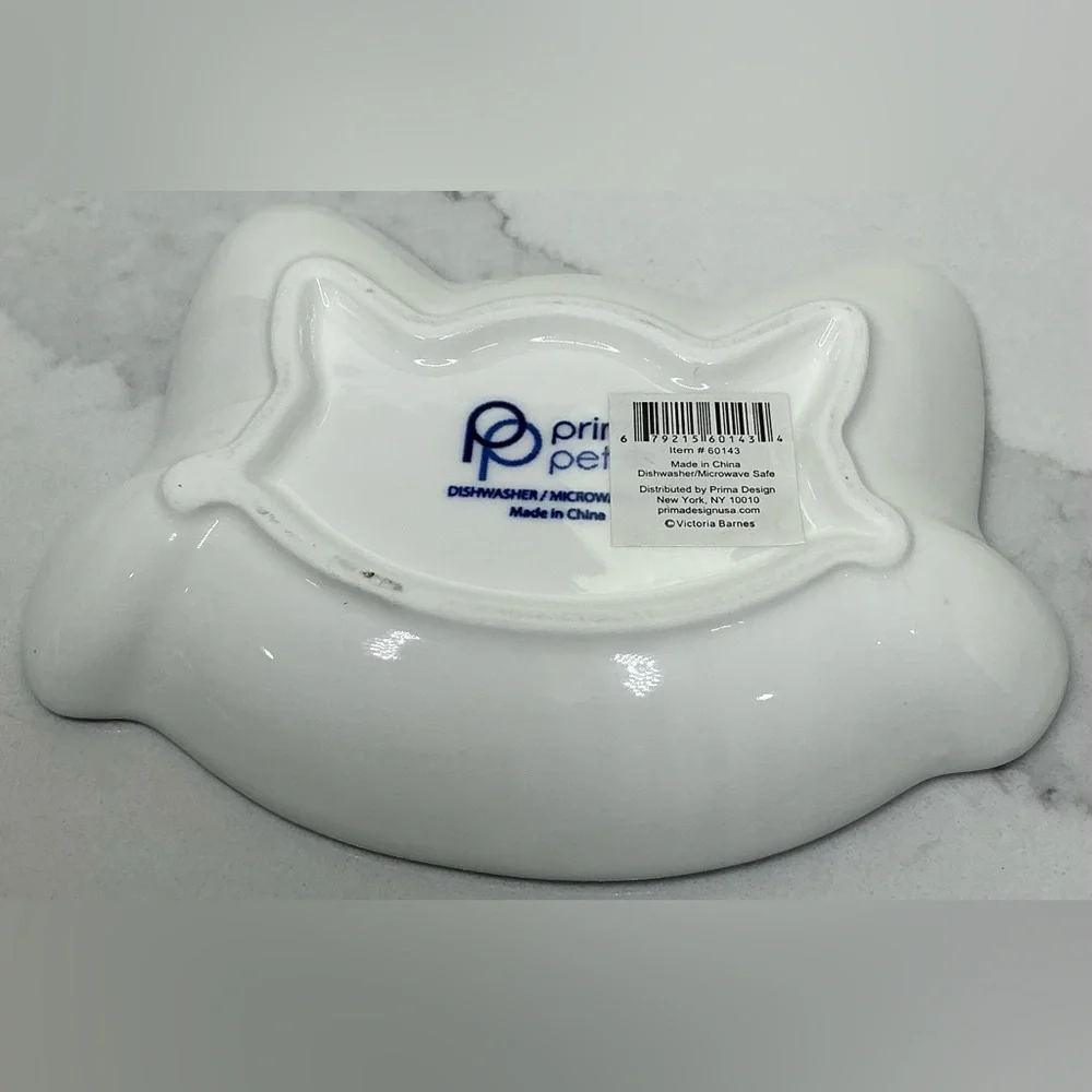 Prima Pets Cat Dish Pet Bowl White Cat Face Red Heart Nose Ceramic New